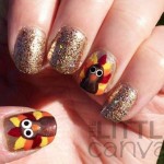 Thanksgiving nails Turkey gold glitter
