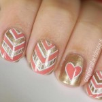 Valentines day peach gold nails peach hearts