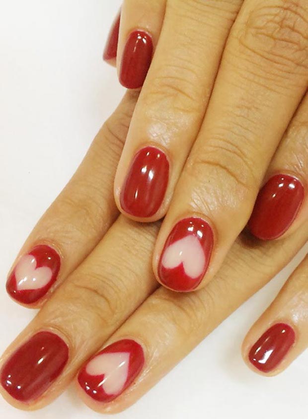 Valentines day red nails natural hearts