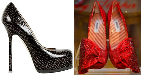 YSL Black Croc pumps vs Moschino red Dorothy slippers