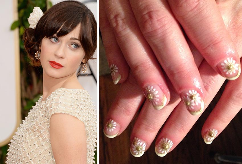 Zooey Deschanel daisy nails Golden Globes 2014